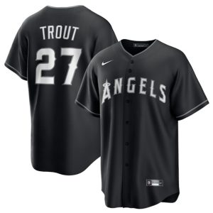 Los Angeles Angels #27 Mike Trout Black Lights Out Limited Stitched Jersey