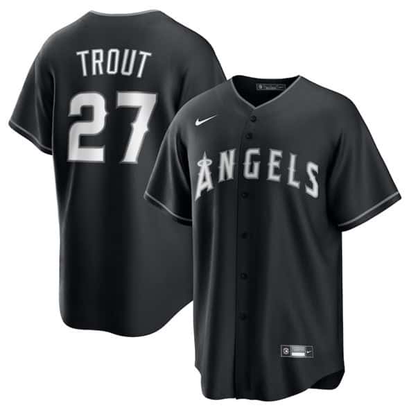 Los Angeles Angels #27 Mike Trout Black Lights Out Limited Stitched Jersey