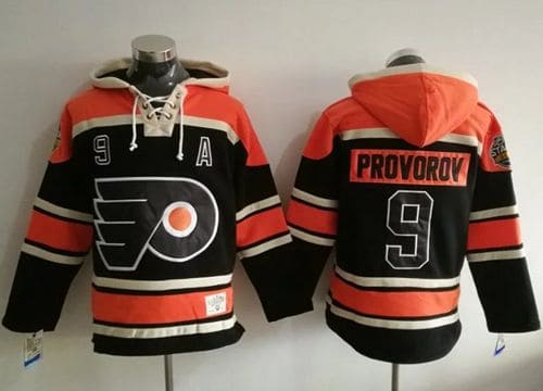 Flyers #9 Ivan Provorov Black Sawyer Hooded Sweatshirt Stitched Jersey