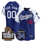 Los Angeles Dodgers Custom Royal White 2024 World Series With Fernando Memorial Patch Limited Stitched Jersey