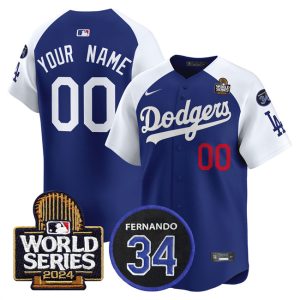 Los Angeles Dodgers Custom Royal White 2024 World Series With Fernando Memorial Patch Limited Stitched Jersey