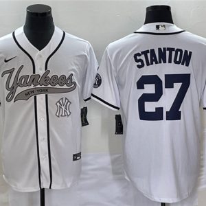 New York Yankees #27 Giancarlo Stanton White With Patch Cool Base Stitched Jersey