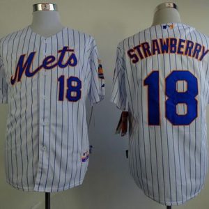 Mets #18 Darryl Strawberry White(Blue Strip) Home Cool Base Stitched Jersey