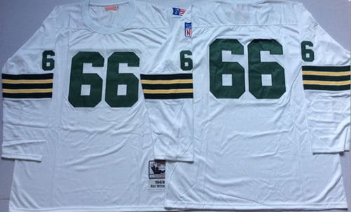 Mitchell And Ness 1969 Packers #66 Ray Nitschke White Throwback Stitched Jersey