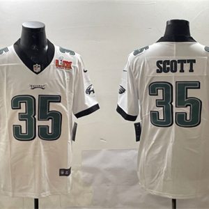 Philadelphia Eagles #35 Boston Scott White 2025 Super Bowl LIX Patch Vapor Untouchable Limited Stitched Jersey