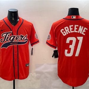 Detroit Tigers #31 Riley Greene Orange With Patch Cool Base Stitched Jersey