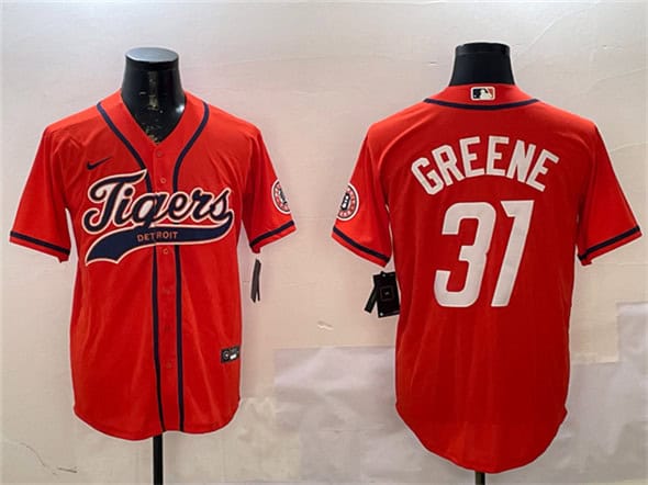 Detroit Tigers #31 Riley Greene Orange With Patch Cool Base Stitched Jersey
