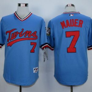 Twins #7 Joe Mauer Light Blue 1984 Turn Back The Clock Stitched Jersey