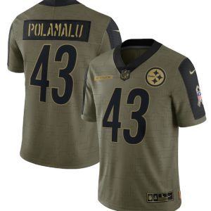 Pittsburgh Steelers #43 Troy Polamalu 2021 Olive Salute To Service Limited Stitched Jersey