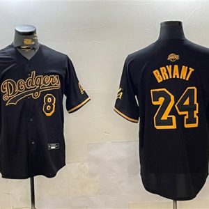 Los Angeles Dodgers Front #8 Back #24 Kobe Bryant Black Stitched Jersey
