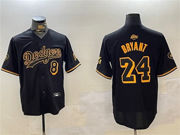 Los Angeles Dodgers Front #8 Back #24 Kobe Bryant Black Stitched Jersey