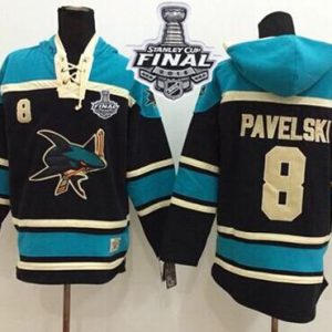 Sharks #8 Joe Pavelski Black Sawyer Hooded Sweatshirt 2016 Stanley Cup Final Patch Stitched Jersey