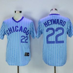 Cubs #22 Jason Heyward Blue(White Strip) Cooperstown Throwback Stitched Jersey