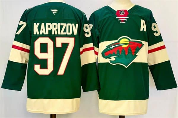 Minnesota Wild #97 Kirill Kaprizov Green 2024-25 With Patch Home Stitched Hockey