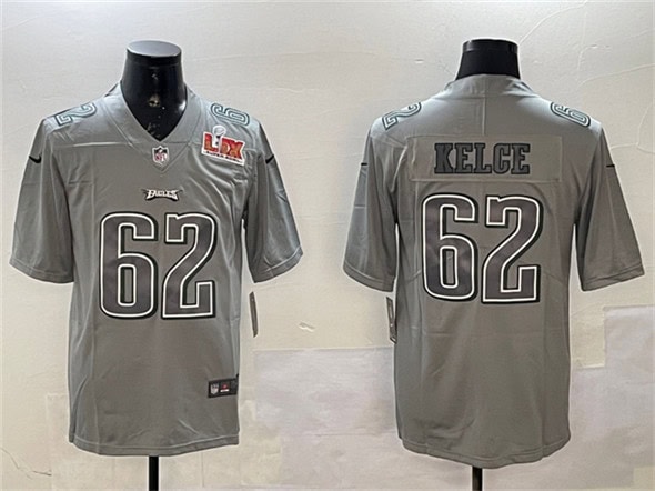 Philadelphia Eagles #62 Jason Kelce Gray 2025 Super Bowl LIX Patch Atmosphere Fashion Vapor Untouchable Limited Stitched Jersey