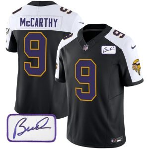 Minnesota Vikings #9 J.J. McCarthy Black White 2024 Draft F.U.S.E. Throwback Vapor Untouchable Limited Stitched Jersey
