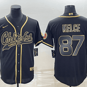 Kansas City Chiefs #87 Travis Kelce Black Gold With Patch Cool Base Stitched Baseball Jersey