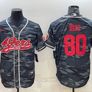 San Francisco 49ers #80 Jerry Rice Gray Red Camo With Patch Cool Base Stitched Baseball Jersey