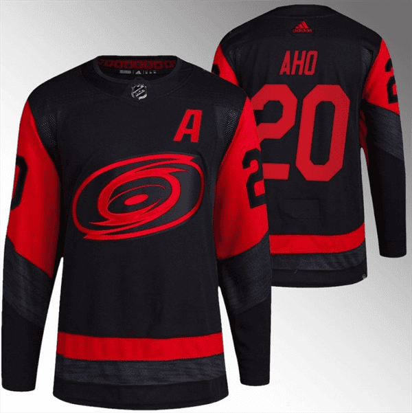 Carolina Hurricanes #20 Sebastian Aho Black Red Stadium Series Breakaway Stitched Jersey