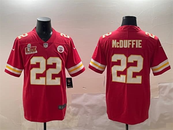 Kansas City Chiefs #22 Trent McDuffie Red 2025 Super Bowl LIX Patch Vapor Untouchable Limited Stitched Jersey