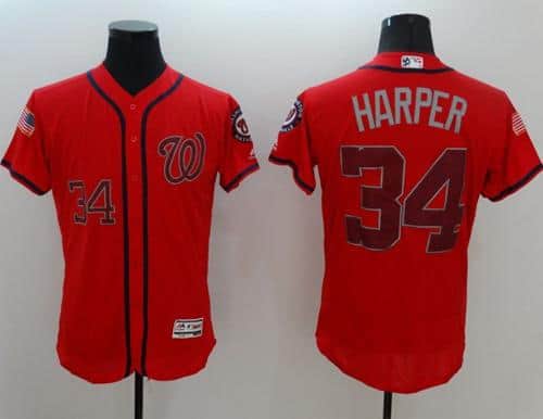 Nationals #34 Bryce Harper Red Fashion Stars Stripes Flexbase Authentic Stitched Jersey