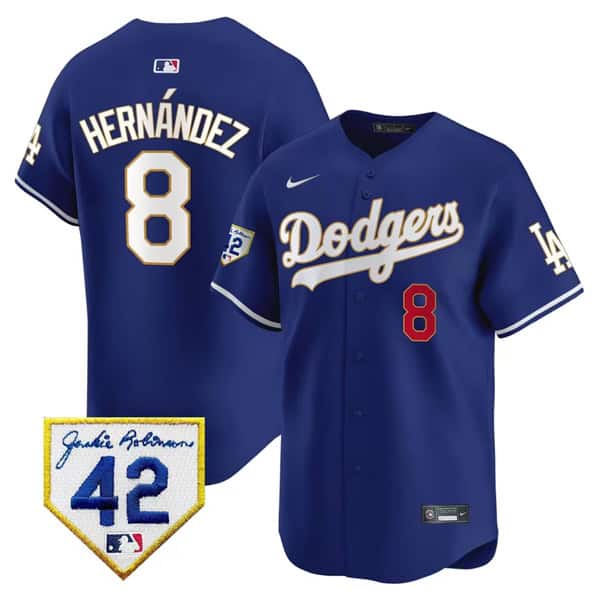 Los Angeles Dodgers #8 Enrique Hernandez Royal 2024 Jackie Robinson Patch Stitched Jersey