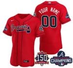 Atlanta Braves Red Customized Custom 2021 World Series Champions With 150th Anniversary Stitched Jersey