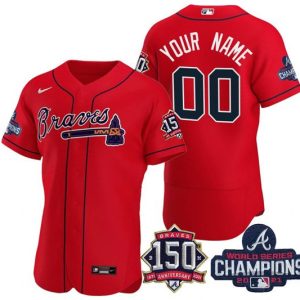 Atlanta Braves Red Customized Custom 2021 World Series Champions With 150th Anniversary Stitched Jersey