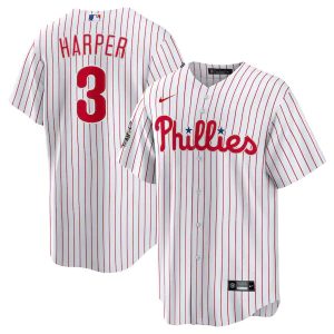 Philadelphia Phillies #3 Bryce Harper White 2022 World Series Cool Base Stitched Baseball Jersey