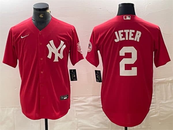 New York Yankees #2 Derek Jeter Red Cool Base Stitched Jersey