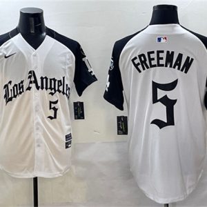 Los Angeles Dodgers #5 Freddie Freeman White Black Mexico 2025 LA Gothic Style With Fernando Patch Vapor Premier Limited Stitched Jersey
