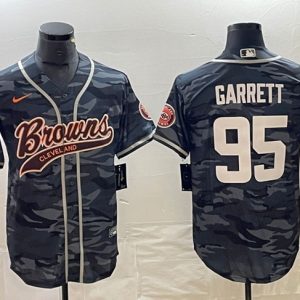 Cleveland Browns #95 Myles Garrett Gray Camo With Patch Cool Base Stitched Jersey