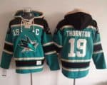 Sharks #19 Joe Thornton Teal Sawyer Hooded Sweatshirt Stitched Jersey