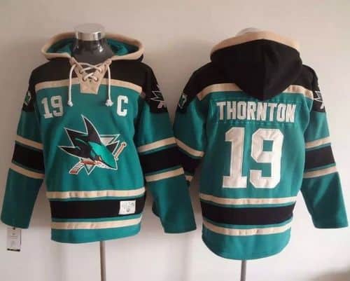 Sharks #19 Joe Thornton Teal Sawyer Hooded Sweatshirt Stitched Jersey
