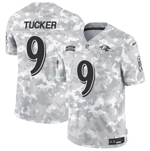 Baltimore Ravens #9 Justin Tucker 2024 F.U.S.E. Arctic Camo Salute To Service Limited Stitched Jersey