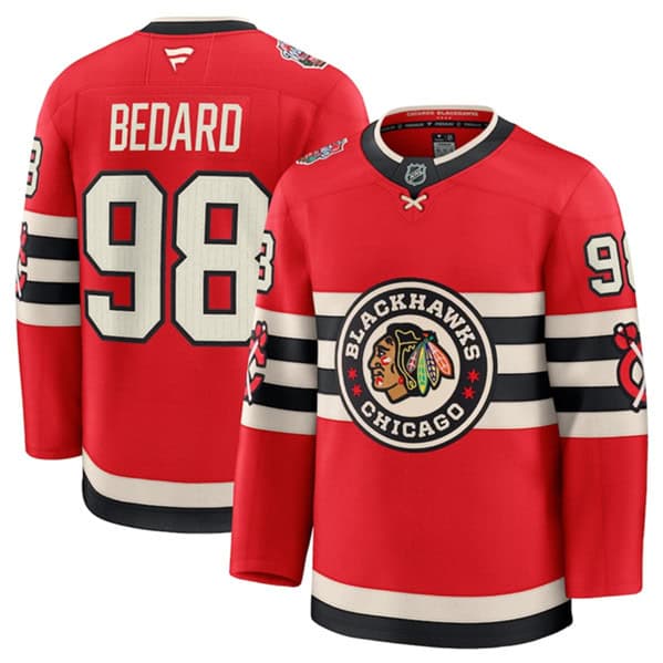 Chicago Blackhawks #98 Connor Bedard Red 2024-25 Winter Classic Stitched Jersey