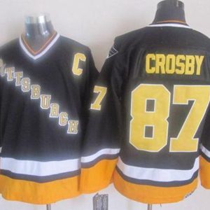 Penguins #87 Sidney Crosby Black Yellow CCM Throwback Stitched Jersey