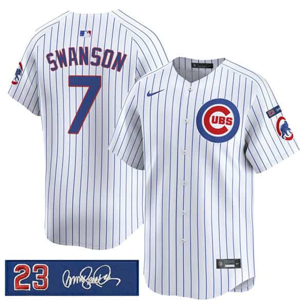 Chicago Cubs #7 Dansby Swanson White Pinstripe 'Ryne Sandberg Tribute' Vapor Limited V3 Stitched Jersey