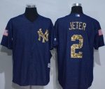 Yankees #2 Derek Jeter Denim Blue Salute To Service Stitched Jersey