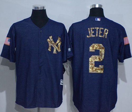 Yankees #2 Derek Jeter Denim Blue Salute To Service Stitched Jersey