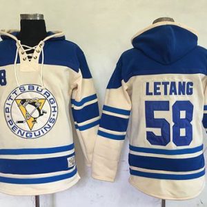 Penguins #58 Kris Letang Cream Sawyer Hooded Sweatshirt Stitched Jersey