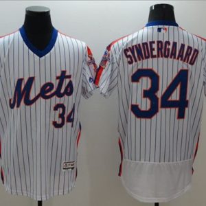 Mets #34 Noah Syndergaard White(Blue Strip) Flexbase Authentic Collection Alternate Stitched Jersey