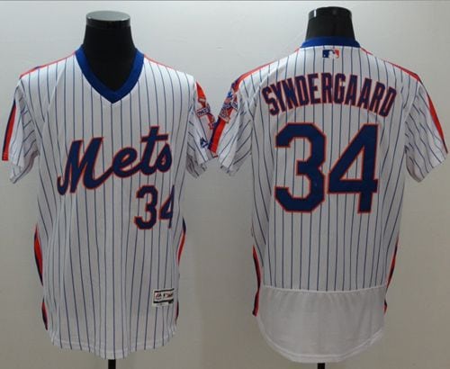 Mets #34 Noah Syndergaard White(Blue Strip) Flexbase Authentic Collection Alternate Stitched Jersey