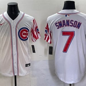 Chicago Cubs #7 Dansby Swanson White 2025 Independence Day Vapor Premier Limited Stitched Jersey