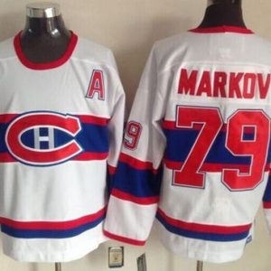Canadiens #79 Andrei Markov White CCM Throwback Stitched Jersey