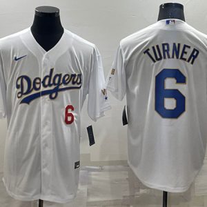 Los Angeles Dodgers #6 Trea Turner White Gold Championship Cool Base Stitched Baseball Jersey