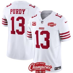 San Francisco 49ers #13 Brock Purdy White 2023 F.U.S.E. With 1-Star C Ptach And NFC West Champions Patch Stitched Jersey