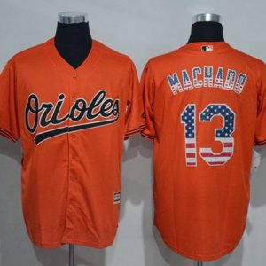 Orioles #13 Manny Machado Orange USA Flag Fashion Stitched Jersey