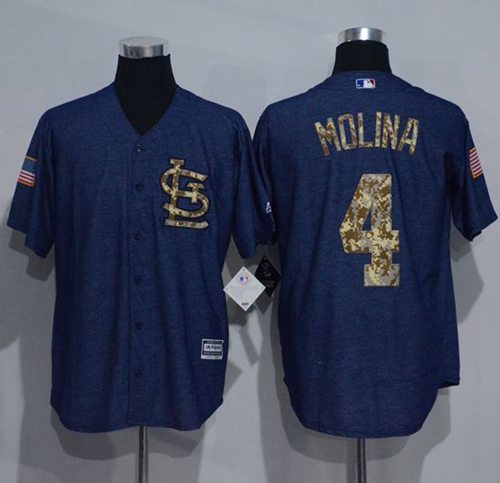 Cardinals #4 Yadier Molina Denim Blue Salute To Service Stitched Jersey