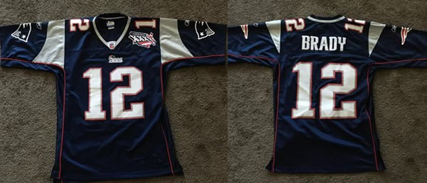 New England Patriots #12 Tom Brady Navy Super Bowl XXXVI Patch Limited Stitched Jersey